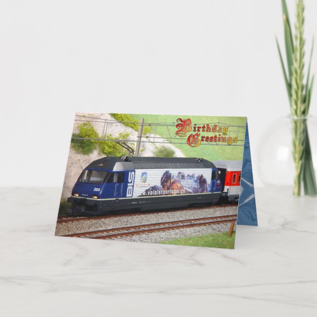 Tarjeta Saludos de cumpleaños - Tren suizo, Valais (Anverso)