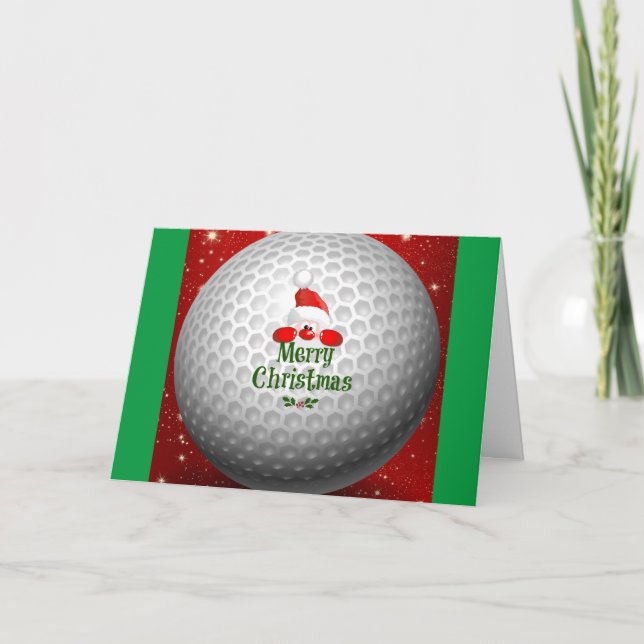 Tarjeta Saludos de 'Feliz Navidad' de Golfer Santa (Anverso)