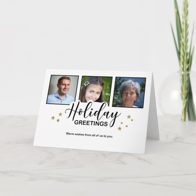 Tarjeta Saludos de fiesta Blanco 3 Fotos Efecto de brillo (Anverso)