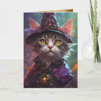 Tarjeta Saludos de Halloween de Gato de Bruja Sabio, Hormi