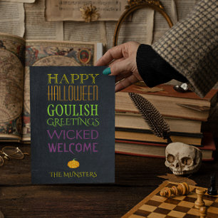 Tarjeta Saludos de Halloween en Chalkboard Text