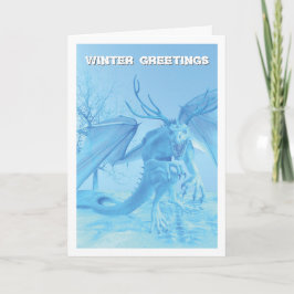 Tarjeta Saludos de invierno. Dragón de hielo con cuernos