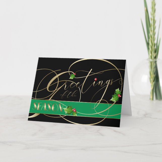 Tarjeta Saludos de la caligrafía de oro de temporada (Anverso)