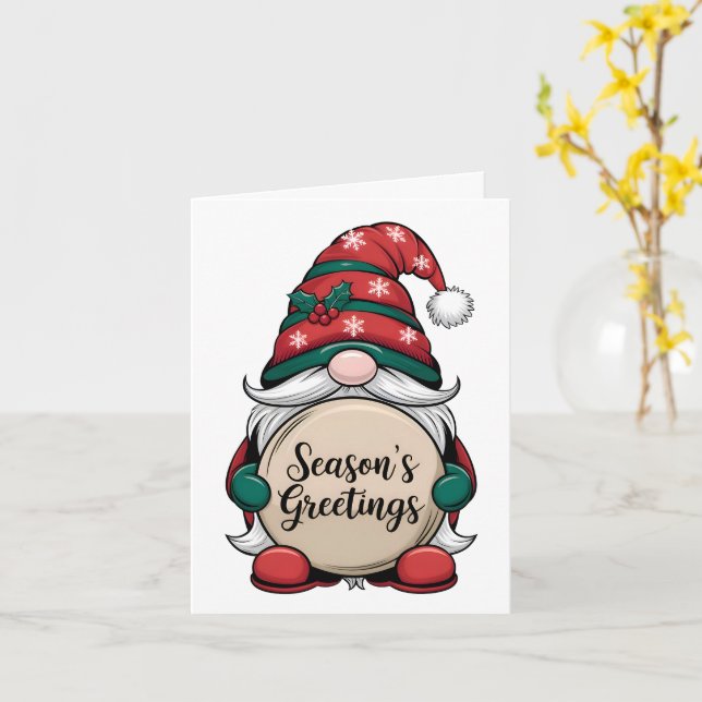 Tarjeta Saludos de la temporada de navidades Gnome (flor amarilla)