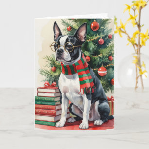Tarjeta Saludos de los Navidades de Perro de Boston Terrie