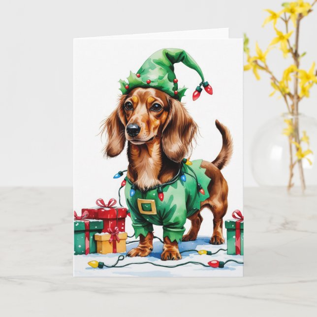 Tarjeta Saludos de los Navidades de perro de Dachshund (flor amarilla)