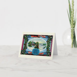 Tarjeta Saludos de Navidad cariñosos, Vintage, Escena Inve