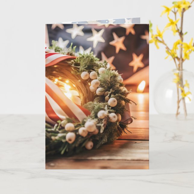 Tarjeta Saludos de Navidad con Orgullo Americano (flor amarilla)