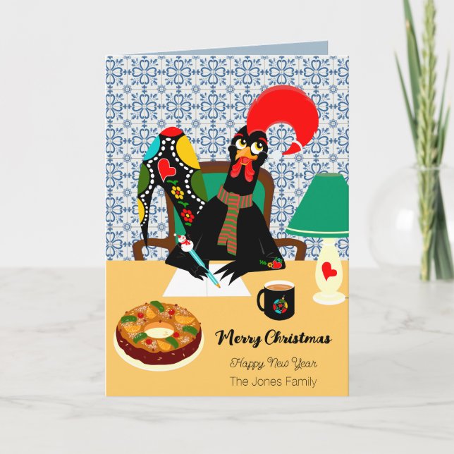 Tarjeta Saludos de Navidad desde el Rooster Portugués (Anverso)