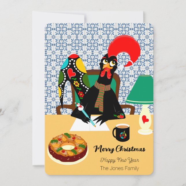Tarjeta Saludos de Navidad desde el Rooster Portugués (Anverso)