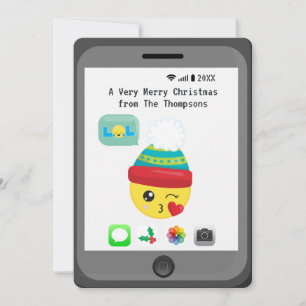 Tarjeta Saludos de Navidad Feliz con tema de Emoji Kawaii