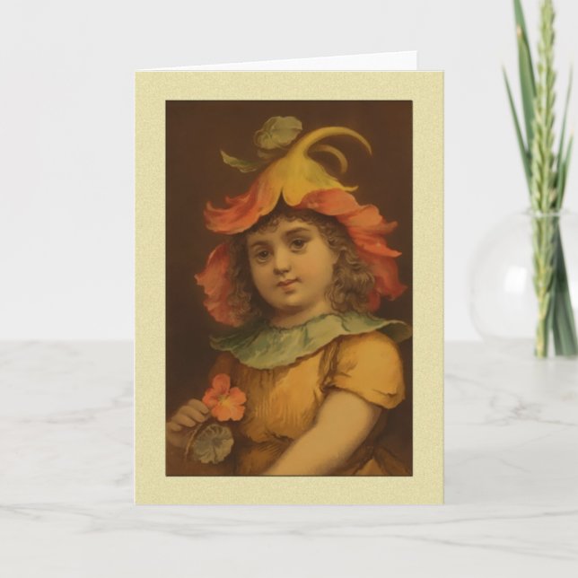 Tarjeta Saludos de niños de Pansy de época (Anverso)