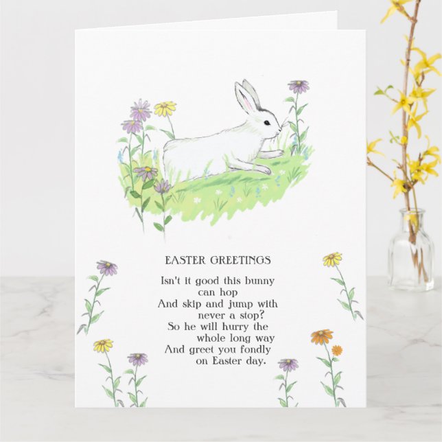 Tarjeta Saludos de Pascua Bunny Old Nursery Ryhme Art (flor amarilla)