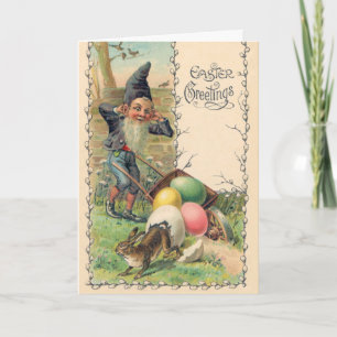 Tarjeta Saludos de Pascua Victorianos Antiguos con Gnome