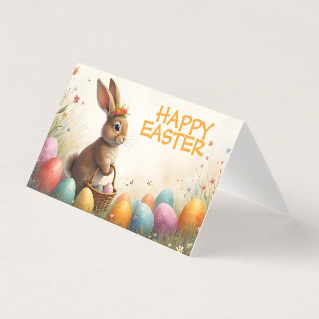 Tarjeta Saludos de primavera del conejo de Pascua (Anverso)