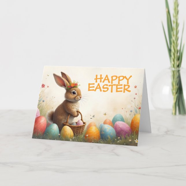 Tarjeta Saludos de primavera del conejo de Pascua (Anverso)
