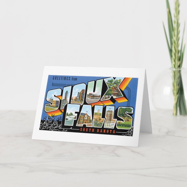 Tarjeta ¡Saludos de Sioux Falls, Dakota del Sur! Retro (Anverso)