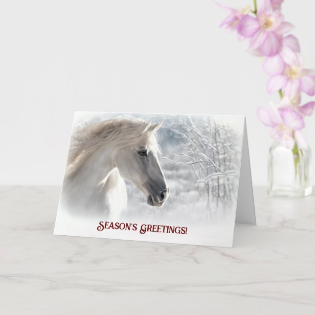 Tarjeta Saludos de temporada a caballo y nieve hermosa (Orquídea)