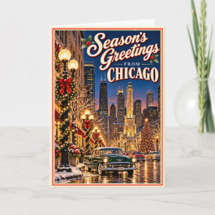 Tarjeta Saludos de temporada de Chicago Vintage Christmas
