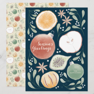 Tarjeta Saludos de temporada Frutas en vista plana - Azul