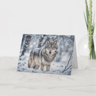 Tarjeta Saludos de temporada Lobo en la nieve Navidad