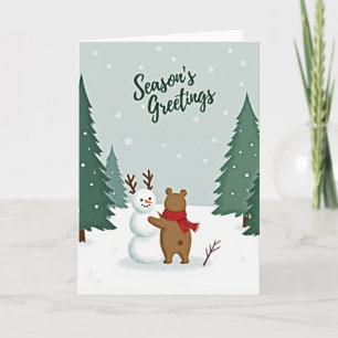 Tarjeta Saludos de temporada Oso Muñeco de nieve