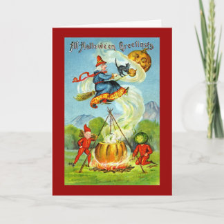 Tarjeta Saludos de Witchy Halloween del vintage