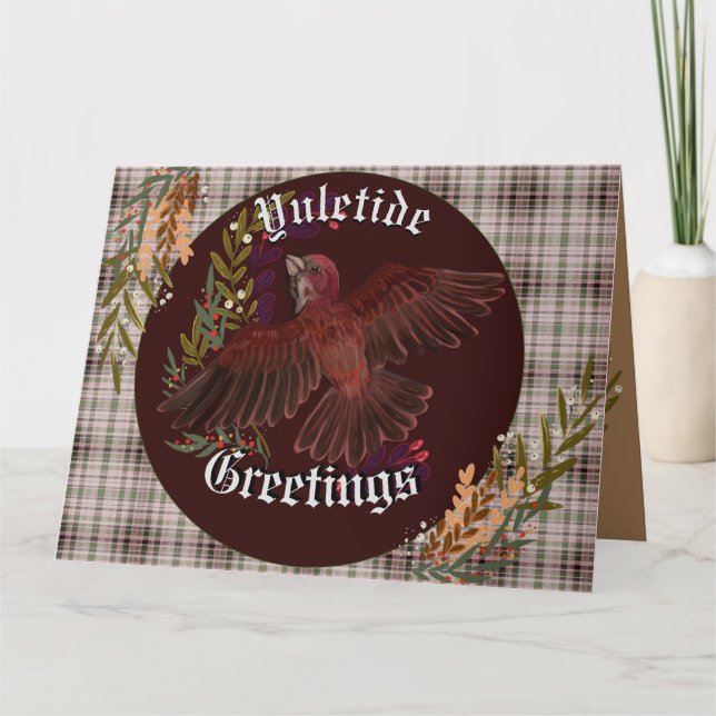 Tarjeta Saludos de Yuletide Pinzón Púrpura  (Anverso)