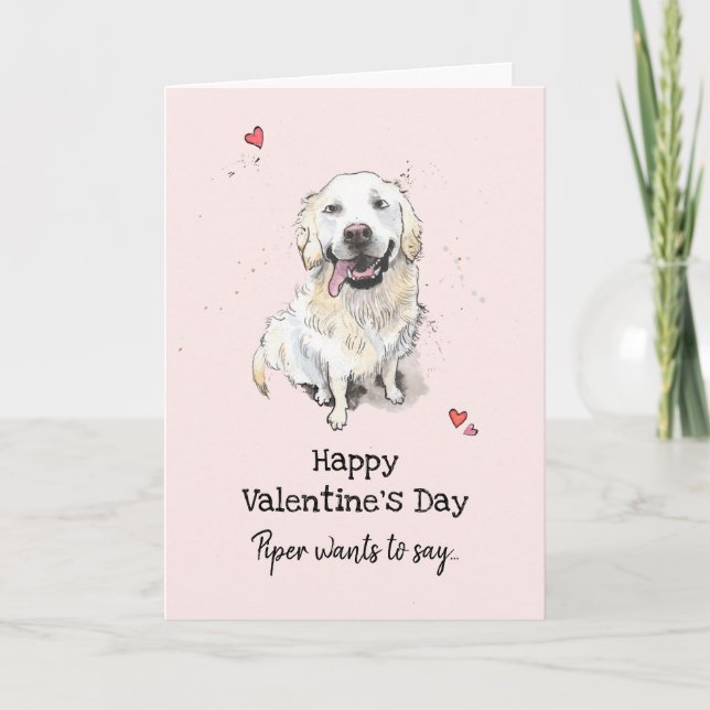 Tarjeta Saludos del Día de San Valentín, perro de Golden R (Anverso)