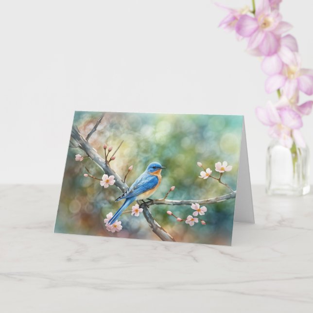 Tarjeta Saludos del Equinoccio de Primavera Flores y Pájar (Orquídea)