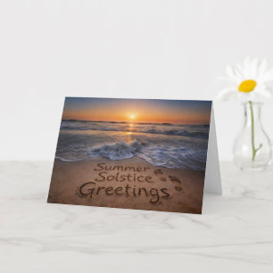 Tarjeta Saludos del Solsticio de Verano Huellas en la Play