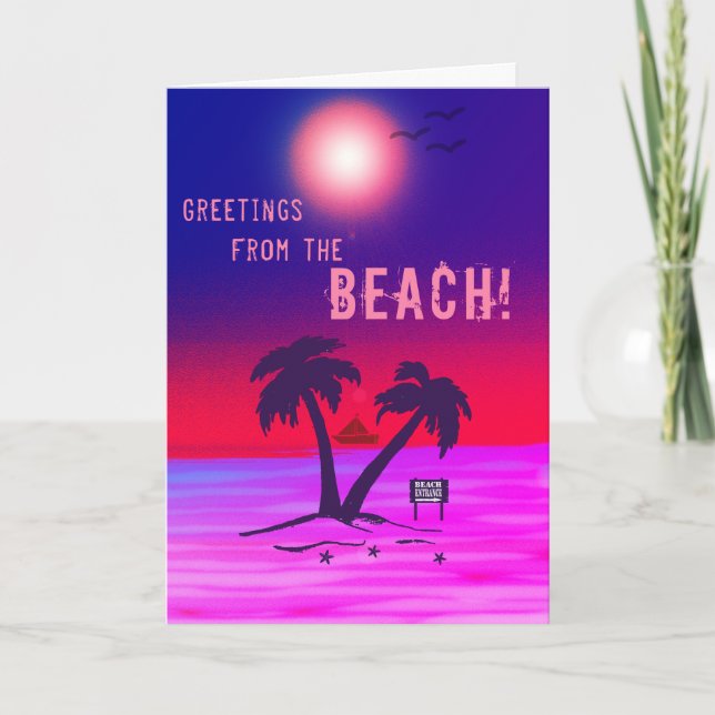 Tarjeta ¡Saludos desde la playa! Morado (Anverso)