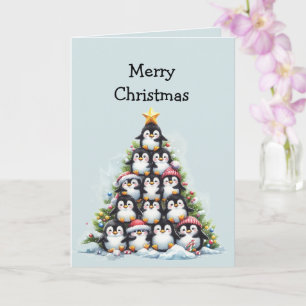 Tarjeta Saludos divertidos de árbol de Navidad de pingüino