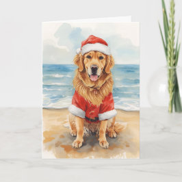 Tarjeta Saludos dorados de Santa Paws - Navidades de playa