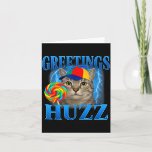 Tarjeta Saludos Huzz Diseño de Meme de Gato Divertido para