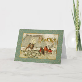 Tarjeta Saludos navideños Aves Reproducción Vintage