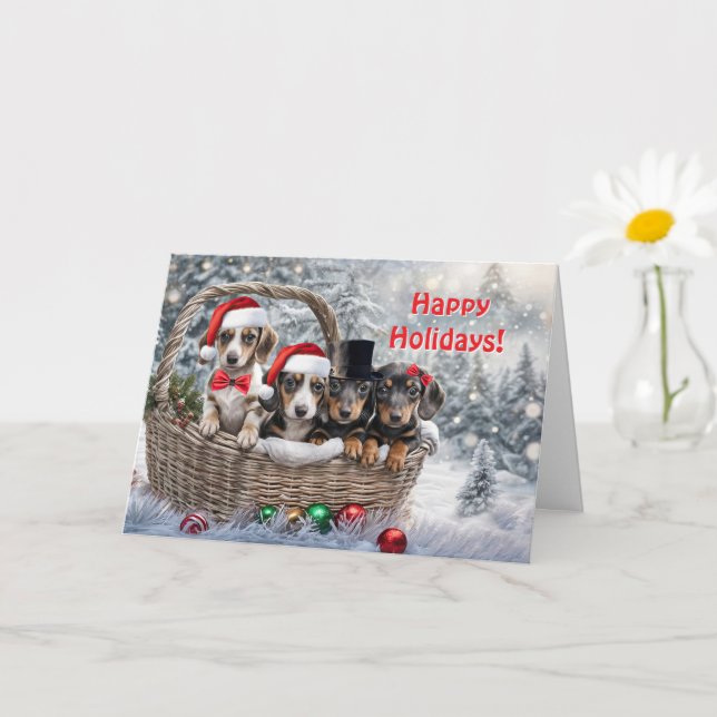 Tarjeta Saludos navideños de navidades adorables cachorros (Planta pequeña)