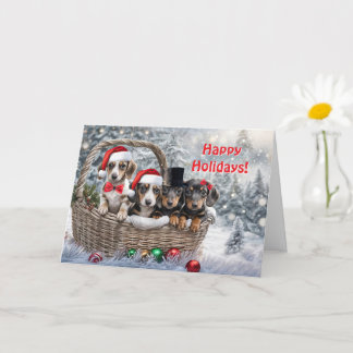 Tarjeta Saludos navideños de navidades adorables cachorros