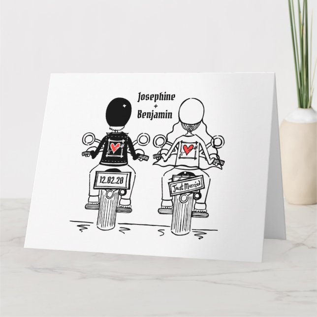 Tarjeta Saludos personalizados de los Bodas de motocicleta (Anverso)