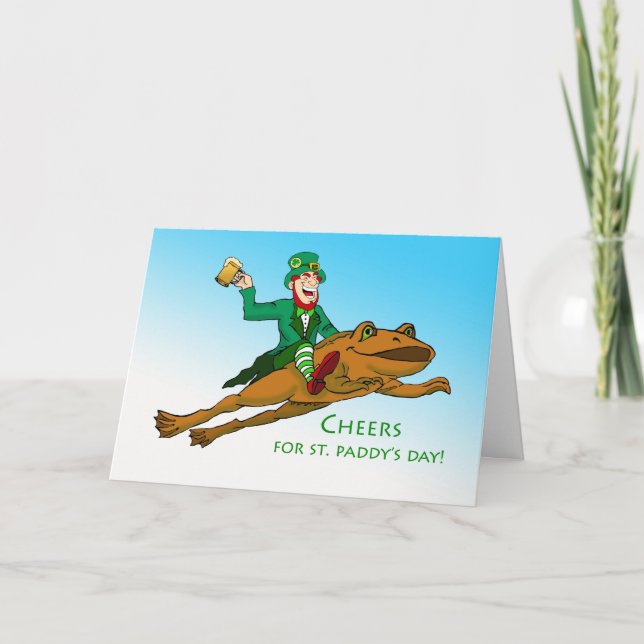 Tarjeta Saludos San Patricio Rana Leprechaun y Cerveza (Anverso)