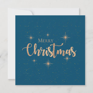 Tarjeta Saludos Tipografía de Oro Azul Feliz Navidad