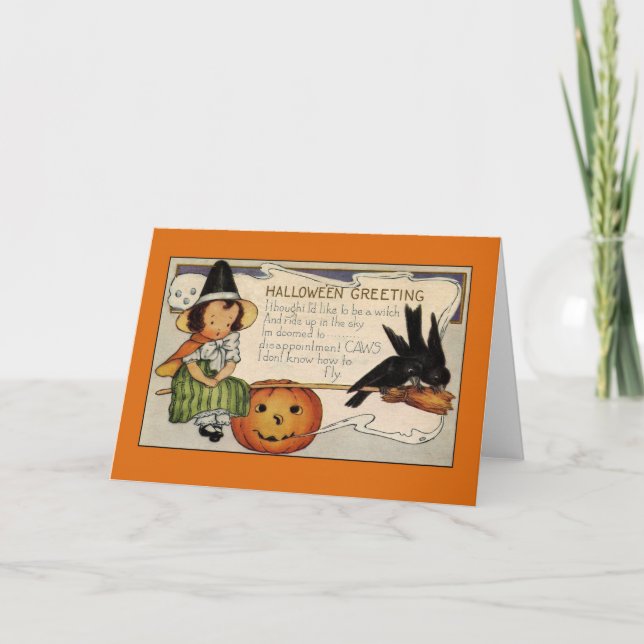 Tarjeta Saludos vintage de Halloween Bruja linda (Anverso)