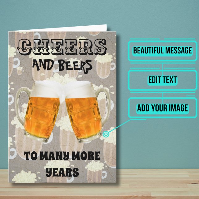 Tarjeta Saludos y cumpleaños de Hermano de Cerveza ( Outside is a fun photo of beers in a toast. Inside we've written just the right message.)