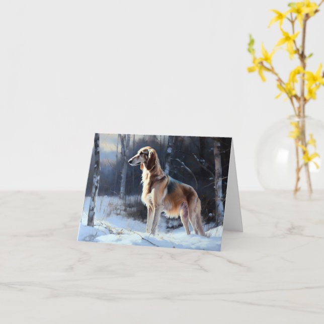Tarjeta Saluki Deja que nieve Navidad (flor amarilla)