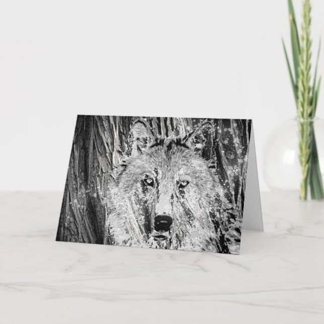 Tarjeta Salvaje árbol de camuflaje de lobo de invierno y c (Anverso)