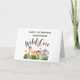 Tarjeta Salvaje Uno Safari de la Jungla Animales Cumpleaño