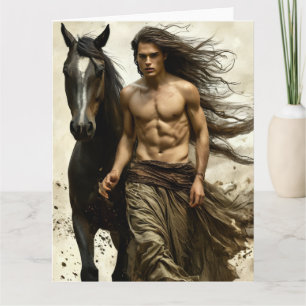 Tarjeta Salvaje y Libre - Hombre Musculoso con Caballo
