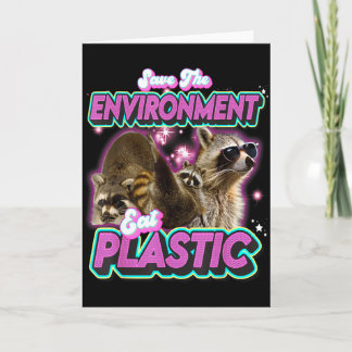 Tarjeta Salvar El Medio Ambiente Come Mapache De Plástico 