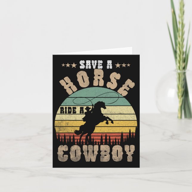 Tarjeta Salven A Un Caballo Con Un Cowboy Divertido Caball (Anverso)