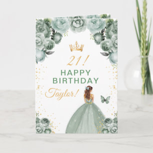 Tarjeta Salvia Floral Marrón Pelo Chica Feliz Cumpleaños